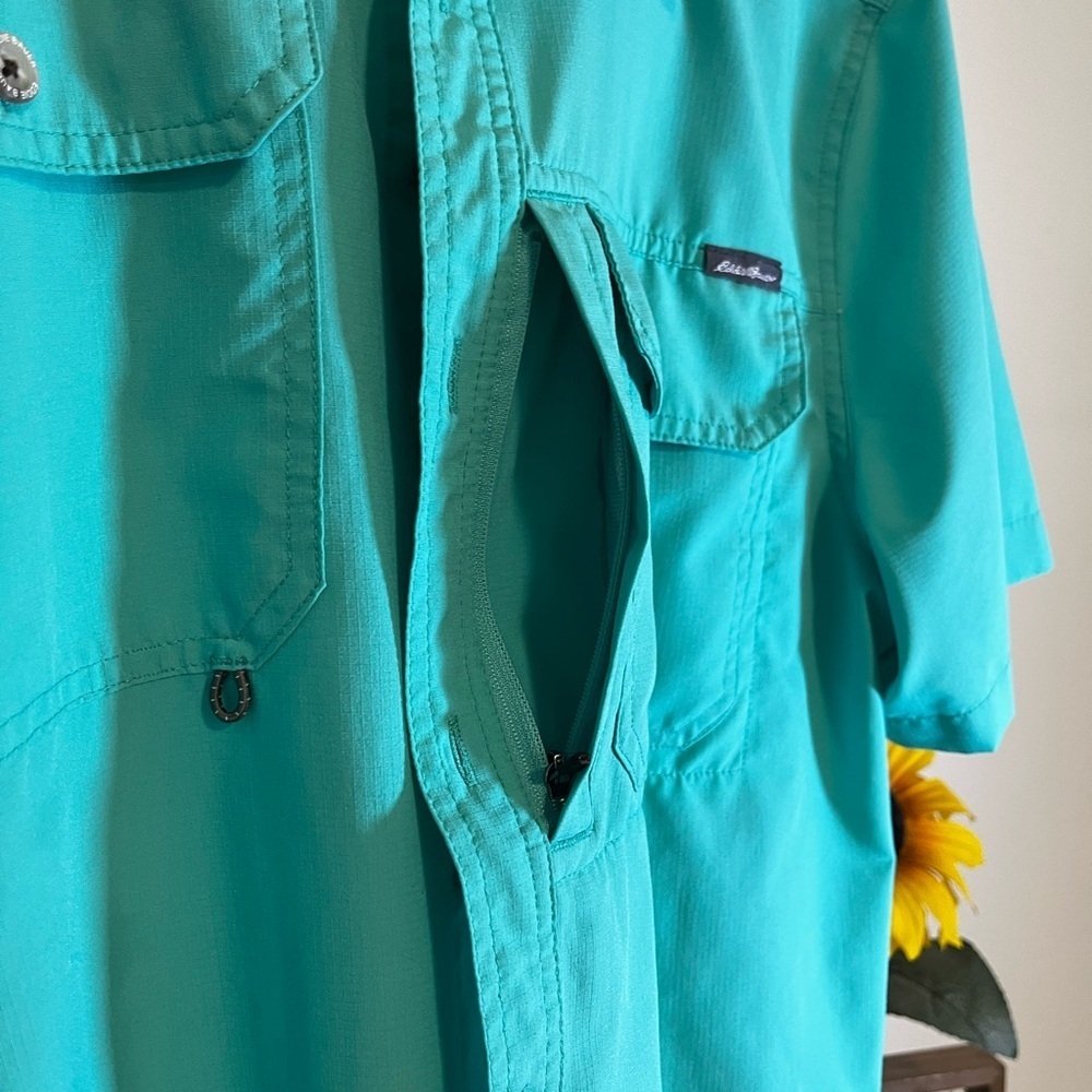 🏕️ Eddie Bauer Men’s Performance Short Sleeve Shirt – Turquoise – Size L - Picture 5 of 8